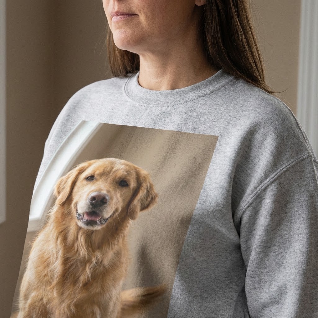 Custom Pet Photo Crewneck Sweatshirt — Color: Ash, Size: 2XL