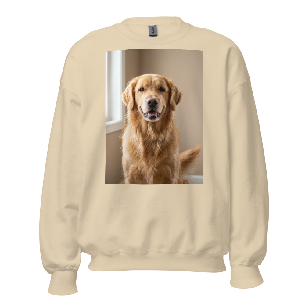 Custom Pet Photo Crewneck Sweatshirt, shown with an example photo
