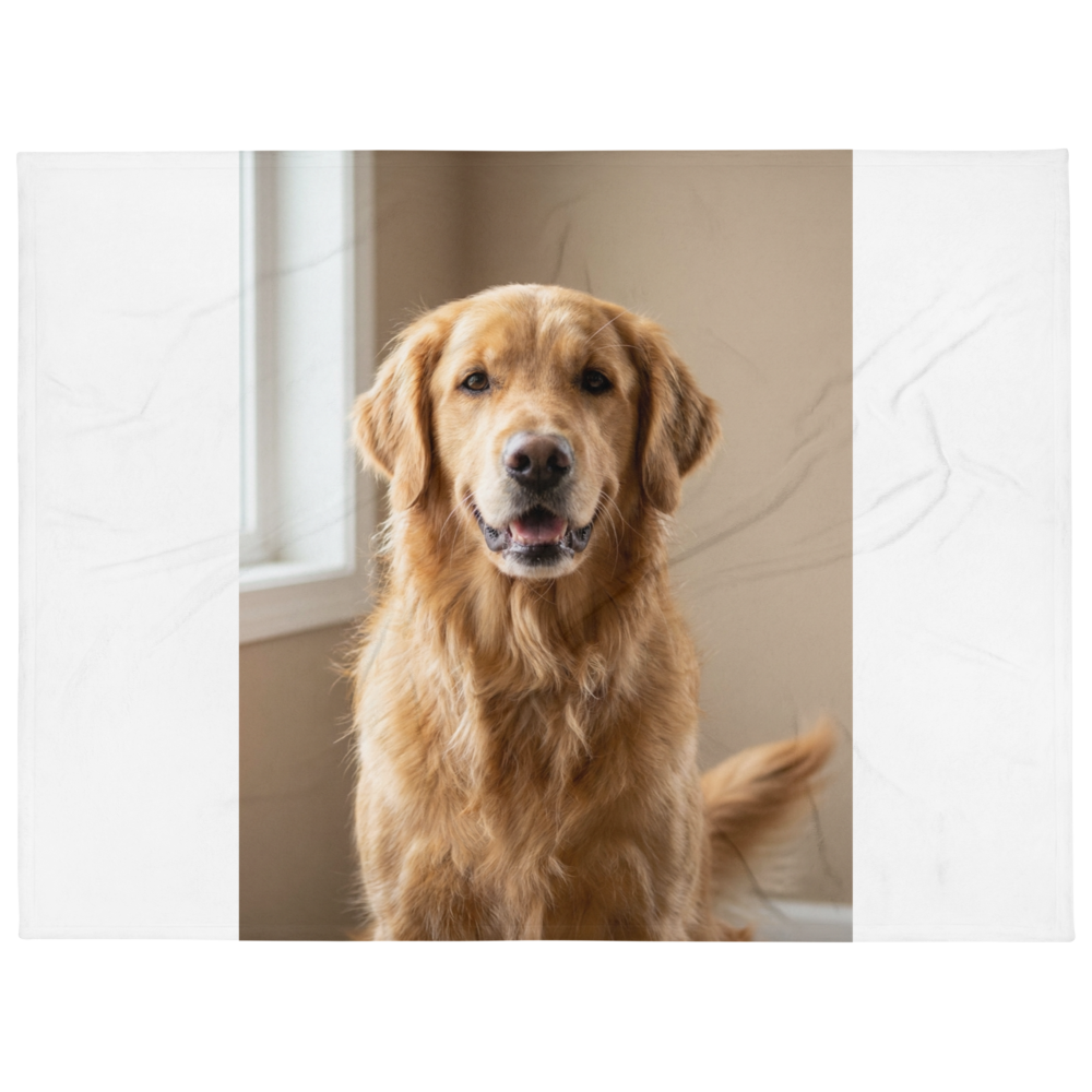 Custom Pet Photo Throw Blanket, shown with an example photo